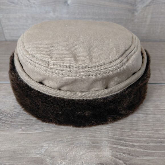 Broner Trapper Hat Mens Size L Brown Canvas Hunting Cap Fur Ear Flaps Outdoor - Picture 4 of 7